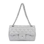 Chanel: a Metallic Silver Python Skin 2.55 Double Flap Bag 2008-09 (includes serial sticker, auth...