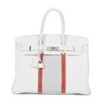 Herm&#232;s: a White, Gris Perle Clemence Leather and Sanguine Lizard Club Birkin 35 Limited Edit...