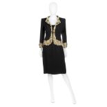 Valentino Couture: a Black Silk Dress with a Matching Gold Embellished Jacket