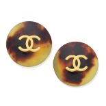 Chanel: a Pair of Tortoiseshell Effect CC Clip Earrings Spring 1997