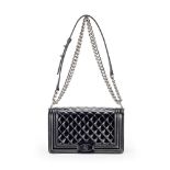 Chanel: a Black Quilted Patent Leather Medium Boy Bag 2016 (includes serial sticker)