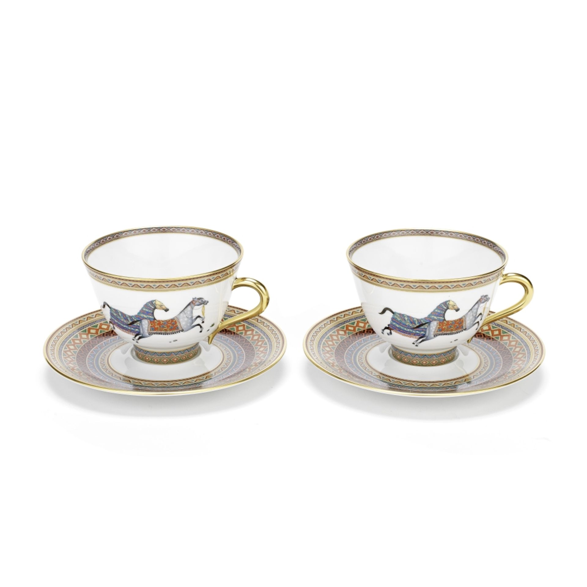 Herm&#232;s: Two Sets of 'Cheval d'Orient' Tea Cups and Saucers c.2022 (includes box)