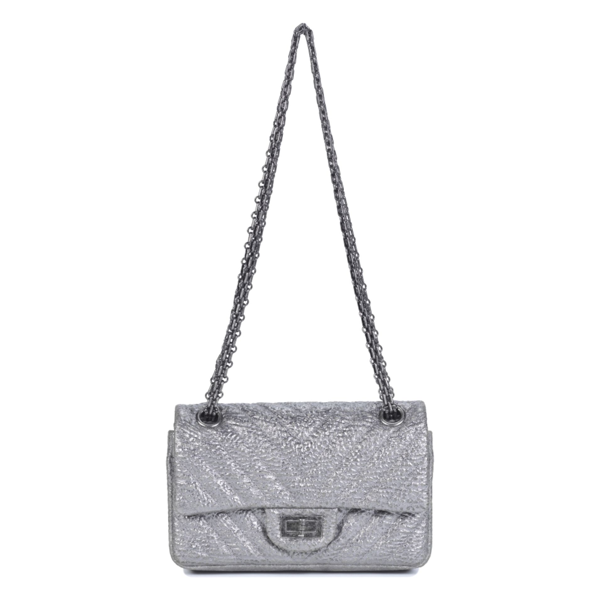 Chanel: a Silver Grained Calfskin Chevron Mini Reissue Flap Bag 2017 (includes serial sticker )