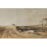 Follower of Anthony Vandyke Copley Fielding, P.O.W.S. (British, 1787-1855) Travellers in a lowlan...