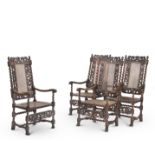 A rare set of four Charles II carved walnut armchairs Circa 1675 (4)