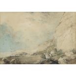English School (19th Century) A coastal scene with white cliffs and boulders