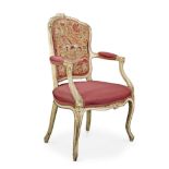 A French painted beech fauteuil In the Louis XV style, probably 18th century