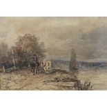 David Cox Snr. O.W.S. (British, 1783-1859) A towpath and traveller