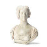 An Italian 19th century carved white statuary marble bust, believed to be of Sarah Hoskins, wife ...