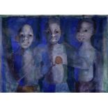 Gerard Sekoto (South African, 1913-1993) Three Children 79 x 99cm (31 1/8 x 39in). (framed)
