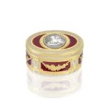 A Louis XV gold and enamelled snuff box with the charge and discharge mark of Jean Jacques Prevos...