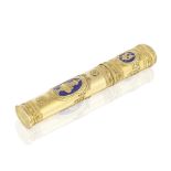 A Louis XVI vari-coloured gold and enamelled sealing wax holder maker's mark rubbed, with the Ale...