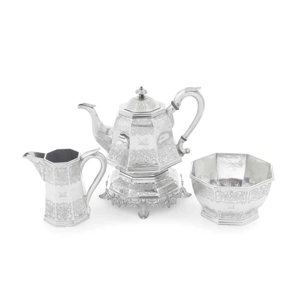 An American three-piece silver tea service Andrew Ellicott Warner, Baltimore circa 1840, stamped ...