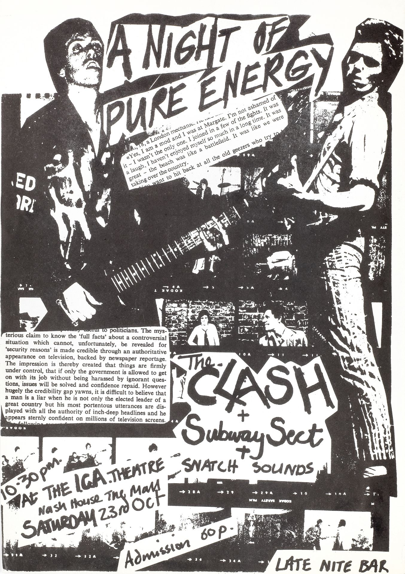 The Clash A Concert Flyer For 'A Night Of Pure Energy', at the ICA Theatre, London, 23rd October ...