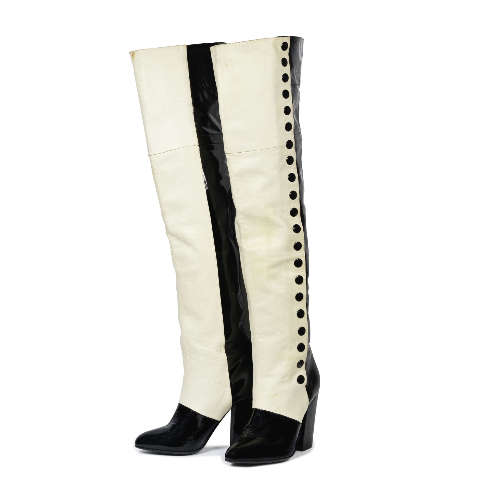 Shingai Shoniwa / Chanel A Pair of Black and White Thigh High Boots, 1990s