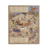 An illustrated leaf from a manuscript of Firdausi's Shahnama depicting Rustam and Sa'd-e Waqqas a...