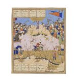 An illustrated leaf from a manuscript of Firdausi's Shahnama depicting Kay Khusraw killing Shideh...