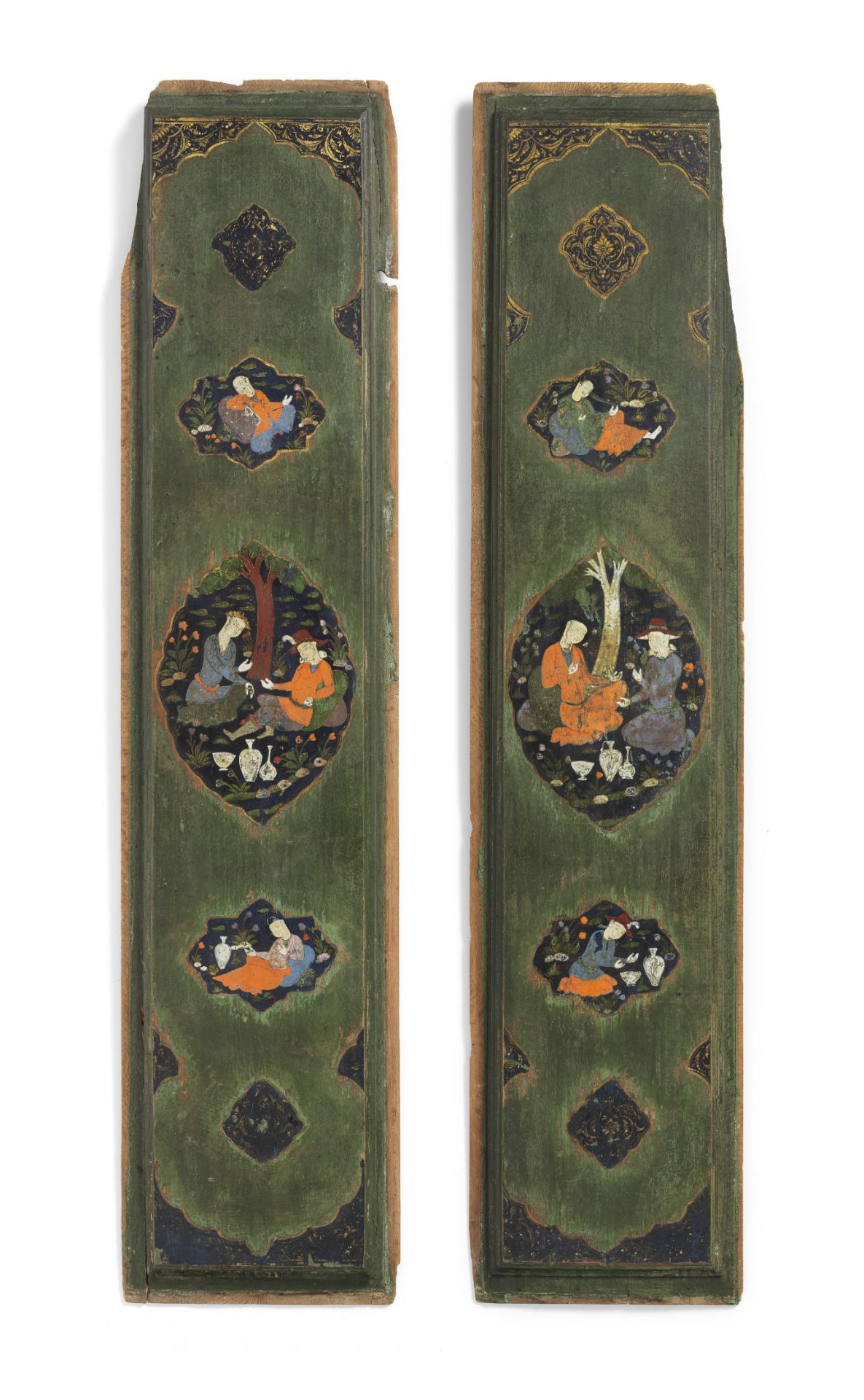 Two large Safavid painted and lacquered wood panels Persia, second quarter of the 17th Century(2)