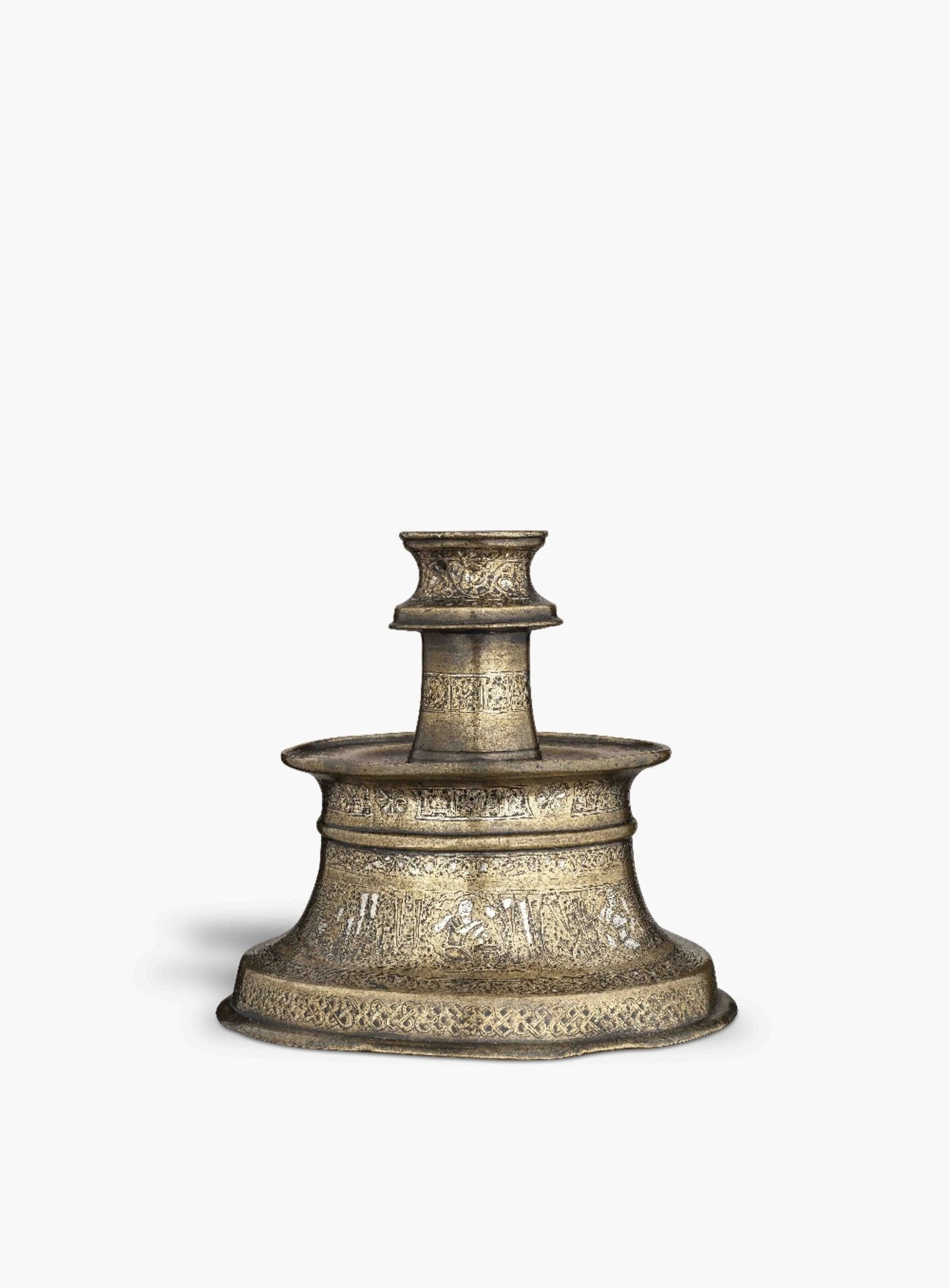 A silver inlaid bronze candlestick Persia, 13th/ 14th Century - Bild 2 aus 6