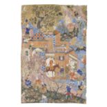 A large painting from a manuscript of Firdausi's Shahnama, depicting the story of Haftvad and the...