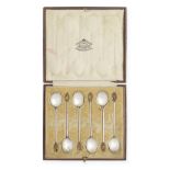 A RARE SET OF SIX SILVER AND CITRINE COFFEE SPOONS By James Robb of Stonehaven, Circa 1925 Stampe...