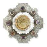 AN IMPRESSIVE SILVER AND CITRINE PLAID BROOCH, VICTORIAN