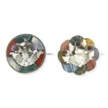 TWO SILVER GEM-SET AND HARDSTONE BROOCHES, VICTORIAN