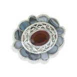 A SILVER, CITRINE AND HARDSTONE BROOCH, VICTORIAN