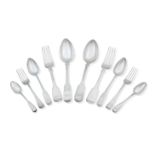 A COLLECTION OF GEORGE III AND VICTORIAN MAINLY FIDDLE PATTERN FLATWARE Various makers and dates,...