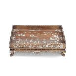 A MOTHER-OF-PEARL INLAID HARDWOOD TRAY Early 20th century