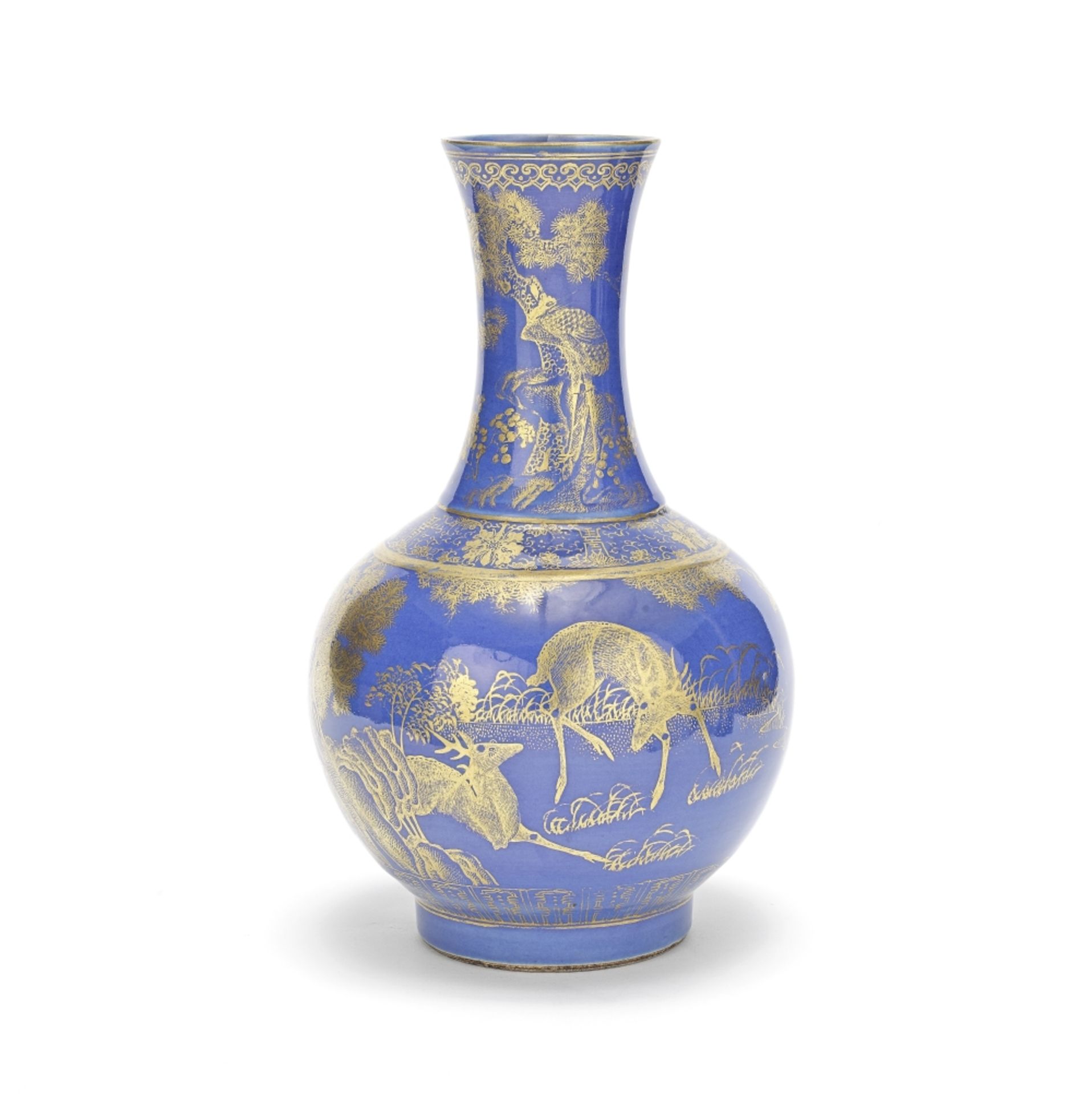 A GILT DECORATED POWDER BLUE GROUND 'DEER AND CRANE' VASE Guangxu six-character mark and of the p...
