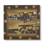 THREE LACQUERED-WOOD SQUARE PANELS AND A FRAMED NOH MASK Meiji era (1868-1912), late 19th/early 2...