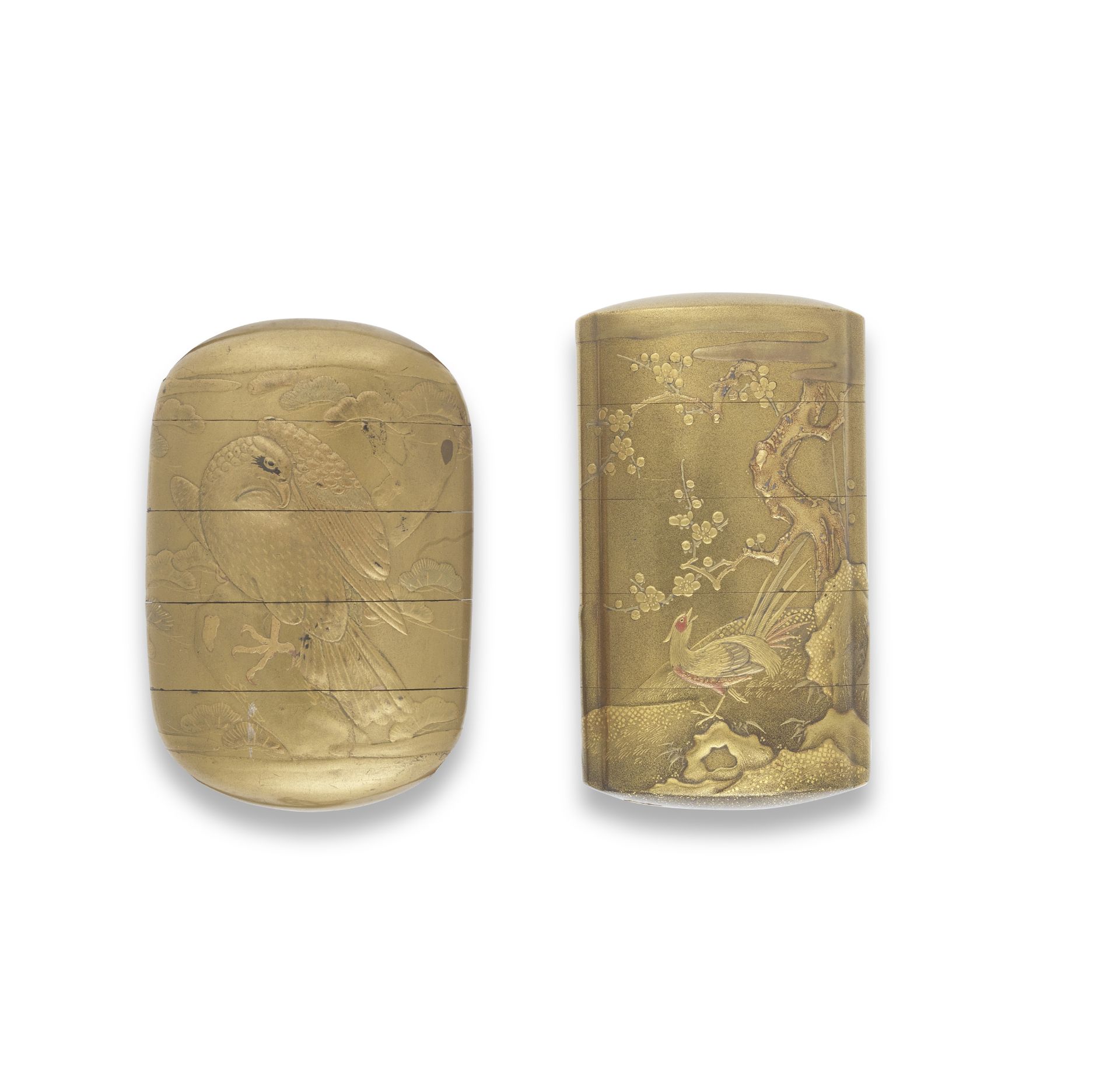 TWO GOLD-LACQUER FOUR-CASE INRO One by Kakosai, Edo period (1615-1868), 19th century (2)