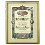 A Rolls-Royce 25 Year Long Service certificate, presented to Harry Sampson, October 1938,