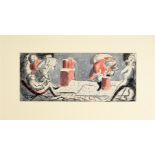 ARDIZZONE (EDWARD) Father Christmas climbing into a chimney, under snowy skies, watched by a film...