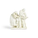 RARE GROUPE DE 'L'AVARO DERUBATO', CAPODIMONTE, VERS 1750 A RARE CAPODIMONTE GROUP OF 'L'AVARO DE...