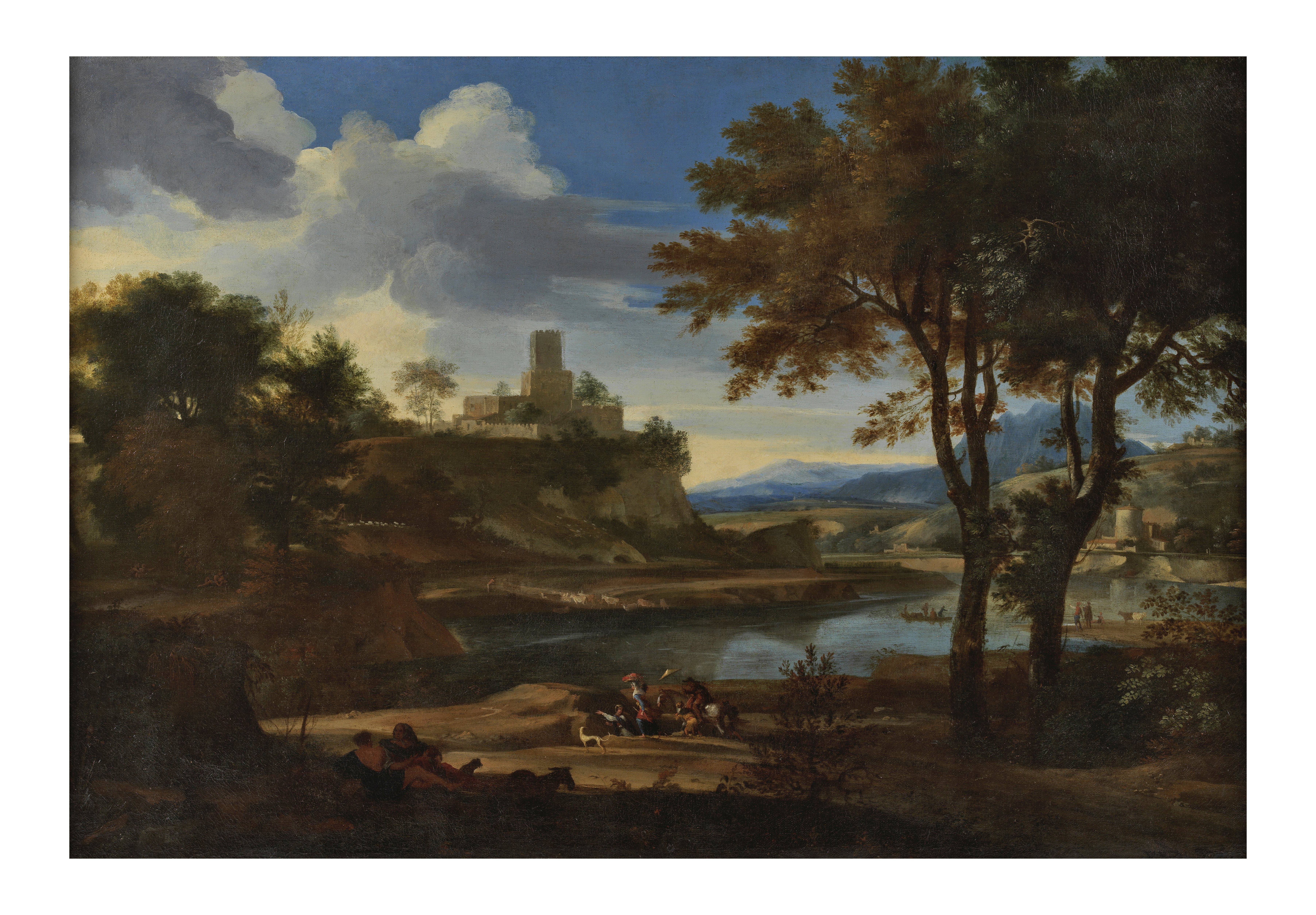 Cercle de Francisque Millet (Anvers 1642-1679 Paris) Promeneurs pr&#232;s d'un lac Toile An exten...