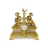 PENDULE D'EPOQUE NAPOLEON III EN BRONZE DORE ET PORCELAINE DE STYLE SEVRES, RAINGO FRERES TROISIE...