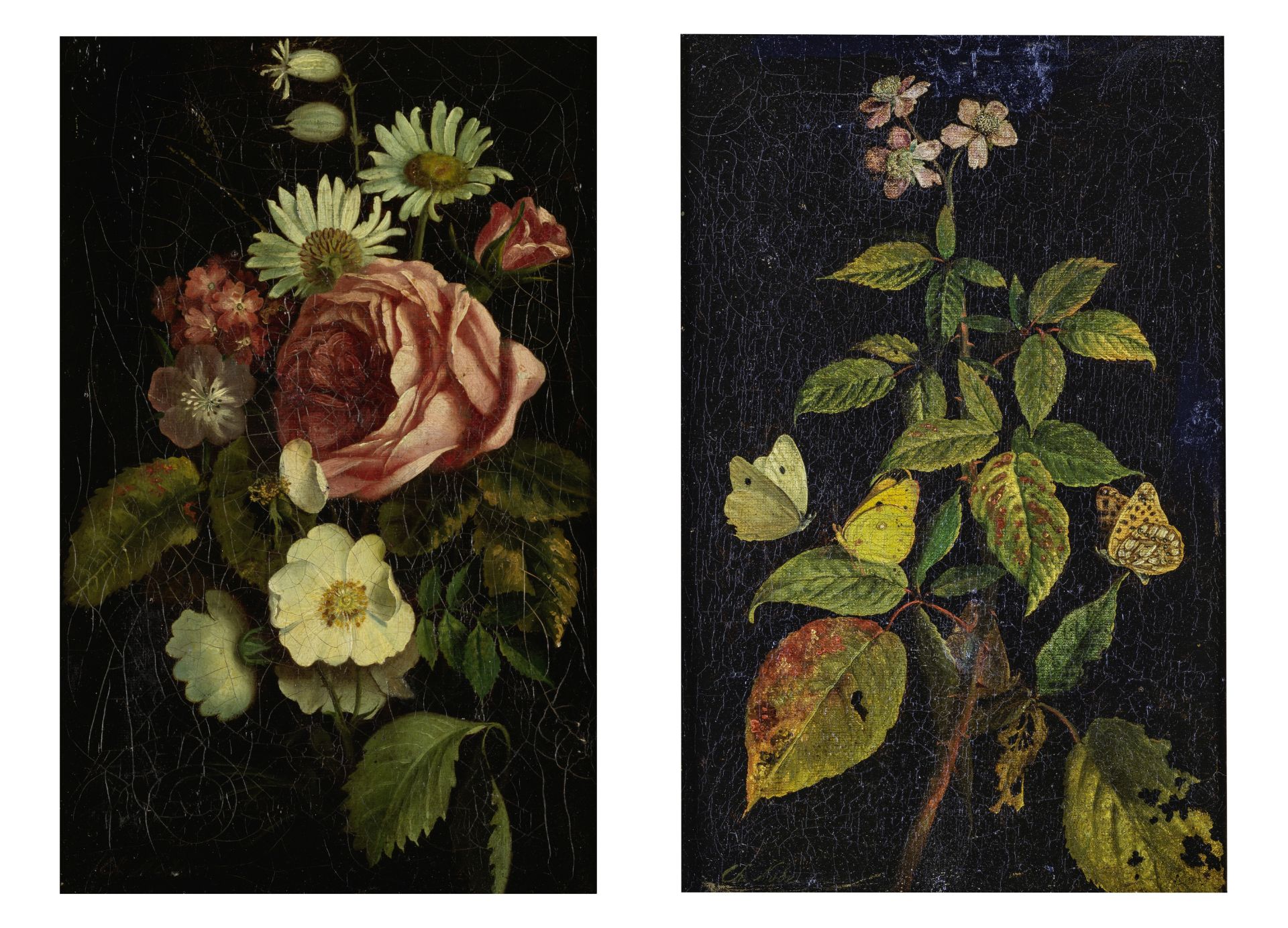 Charles-Joseph Node (Marseilles 1811-1886) Nature morte aux fleurs; Nature morte aux ronce et pap...