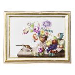 PLAQUE RECTANGULAIRE EN PORCELAINE A DECOR D'UNE NATURE MORTE, MEISSEN, VERS 1760 A MEISSEN REC...