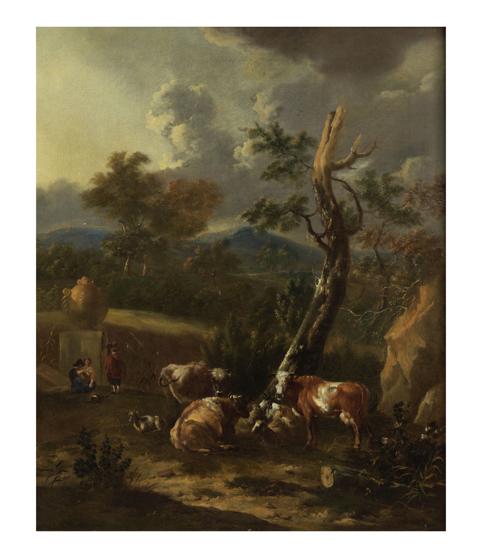 Johannes van der Bent (Amsterdam 1650-1690) Paysage de campagne au troupeau Landscape with shephe...