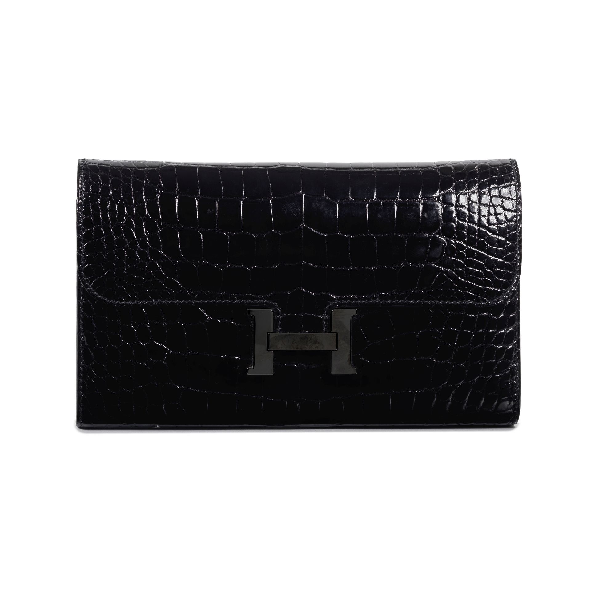 Herm&#232;s: a Shiny Black Alligator So Black Constance Wallet 2017 (includes dust bag and box)