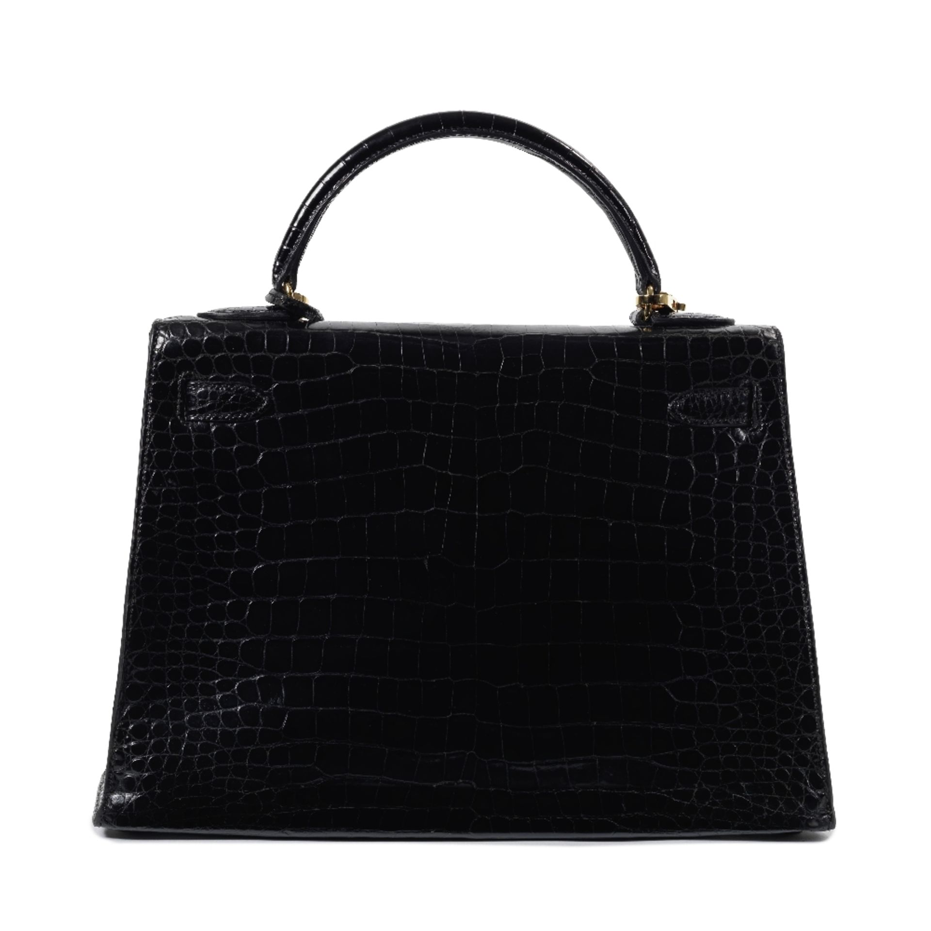 Herm&#232;s: a Shiny Black Porosus Crocodile Sellier Kelly 32 1970s (includes padlock, keys, cloc... - Bild 2 aus 2