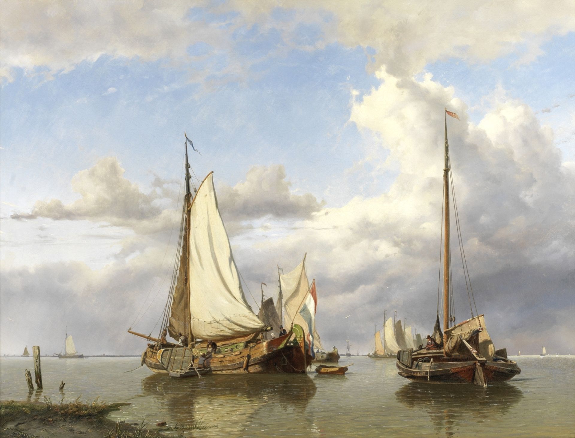 Willem Anthonie van Deventer (Dutch, 1824-1893) Shipping in a calm estuary
