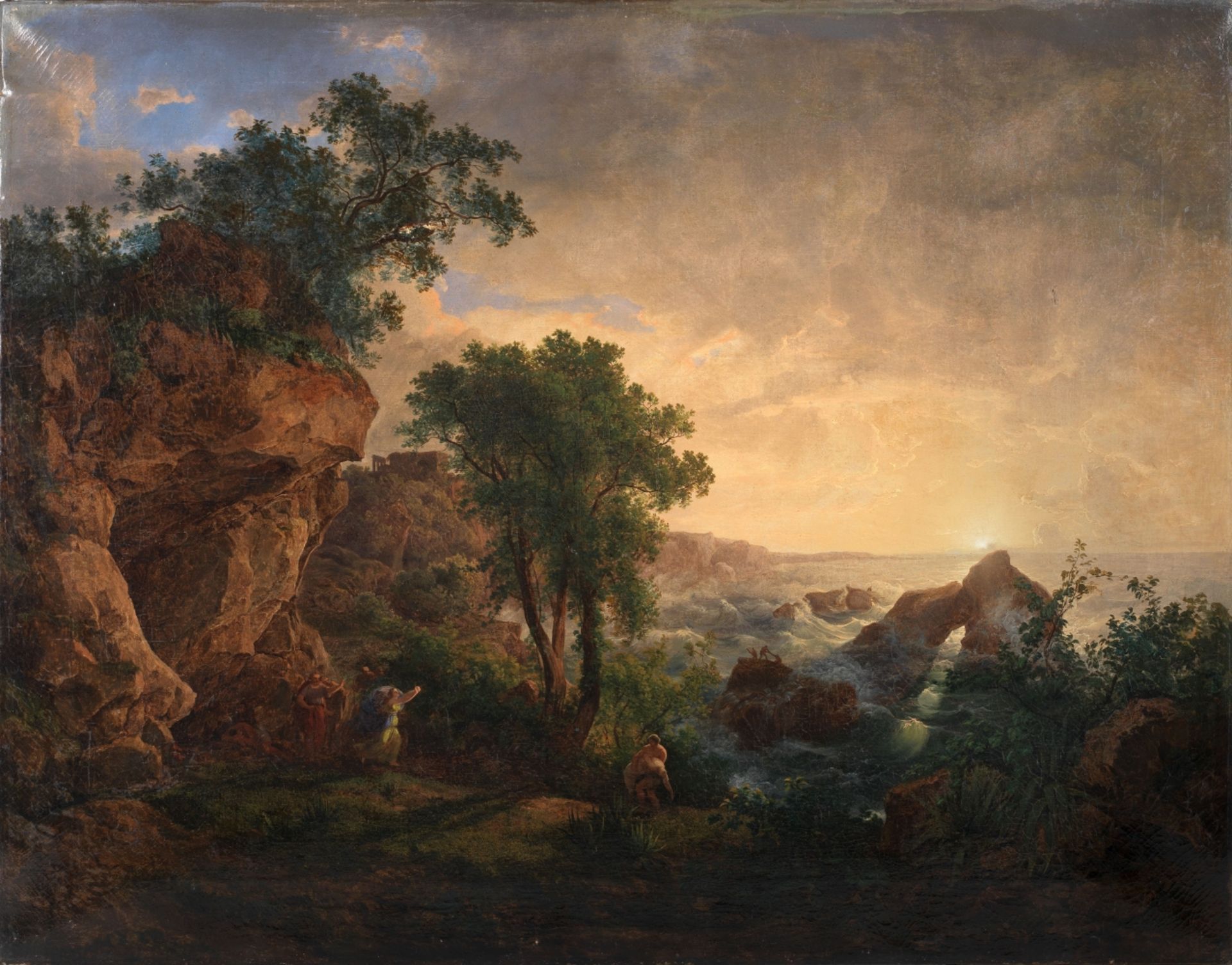 Continental School, 19th Century Arcadian landscape with figures unframed