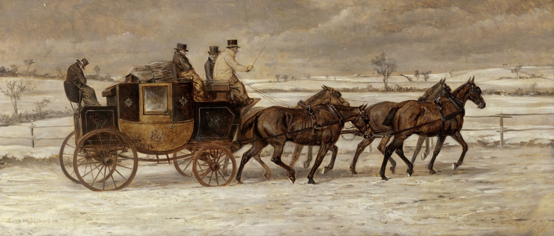 Attributed to William Henry Wheelwright (British, 19th Century) Coaching scene in Winter