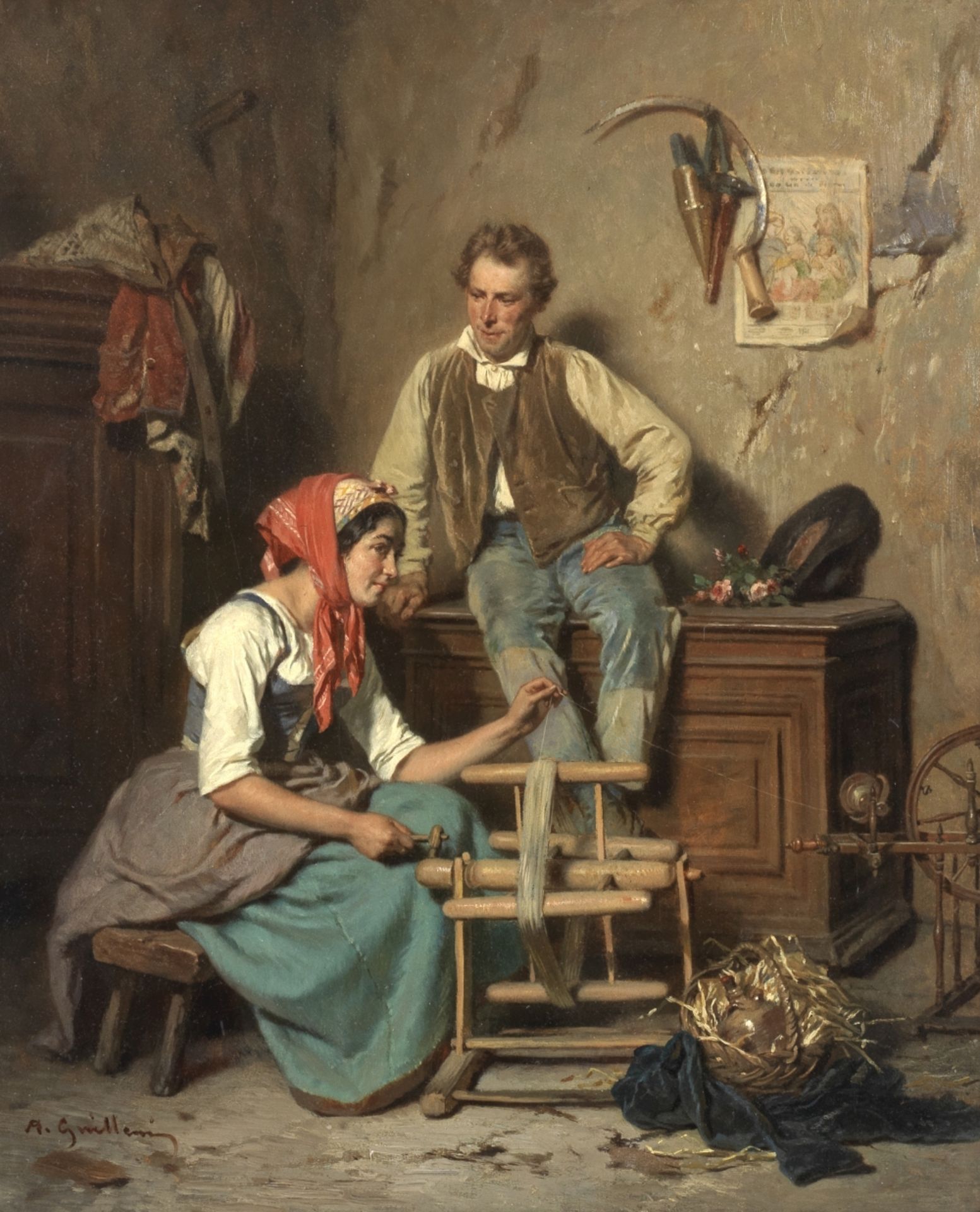 Alexandre Marie Guillemin (French, 1817-1880) Spinning a yarn