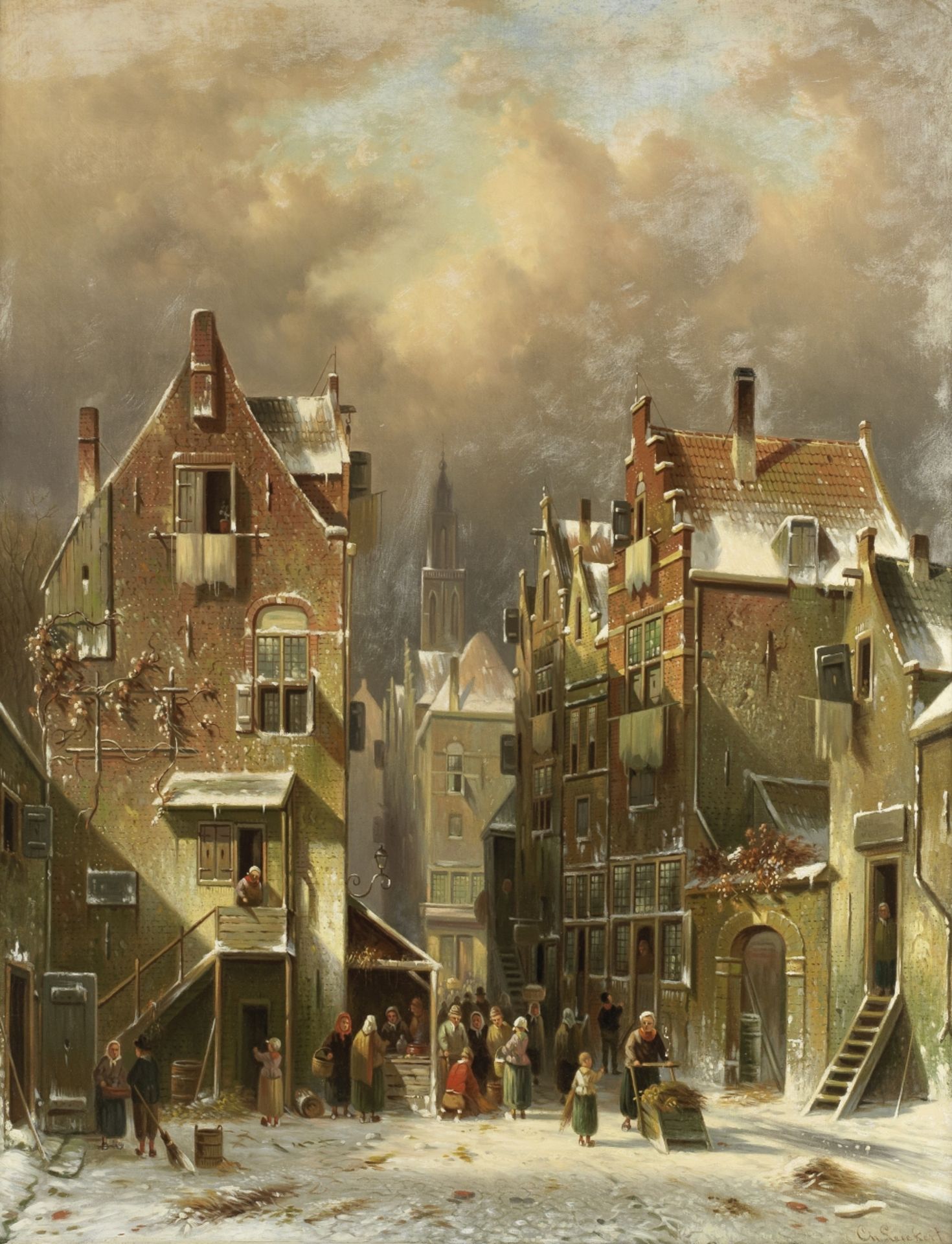 Charles Henri Joseph Leickert (Dutch, 1816-1907) Winter street scene with figures