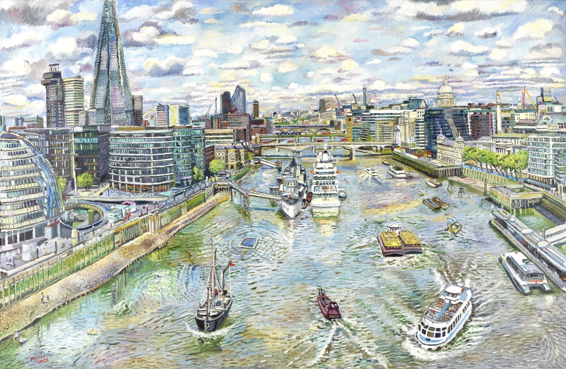 Melissa Scott Miller (British, born 1959) London Panorama From Tower Bridge (unframed)