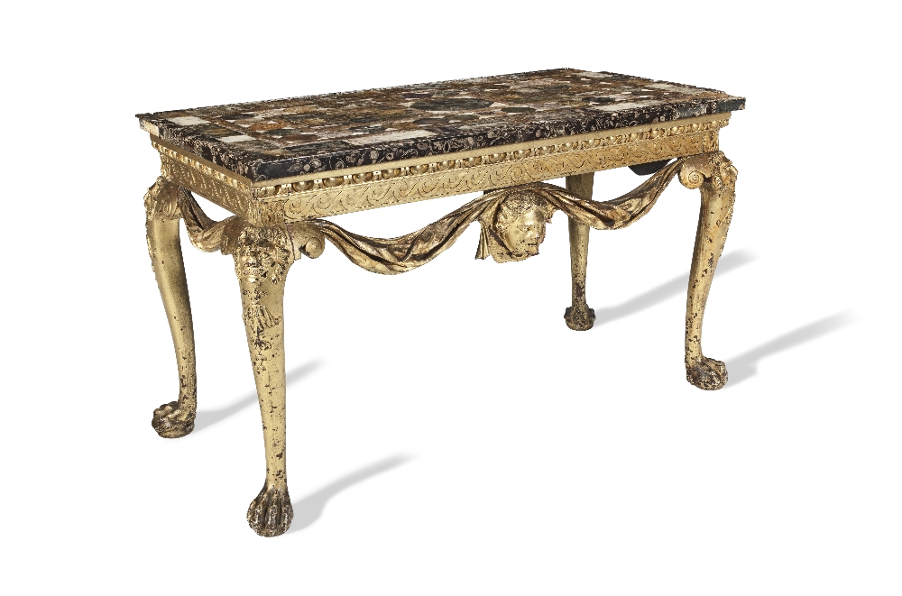 An important George II giltwood side table with a specimen top comprised of assorted hardstones, ... - Image 2 of 12